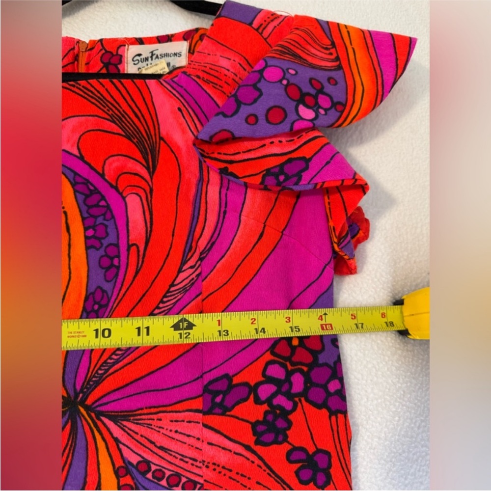 Sun Fashions Hawaii Psychedelic Floral Maxi Dress Pink Orange Mod size 8 - Picture 8 of 8